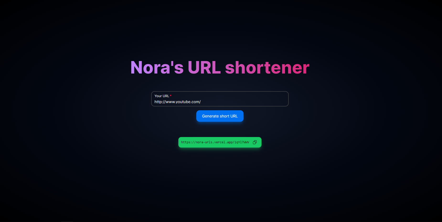 nora's url shortener page